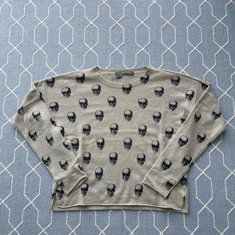 360 Cashmere Jack Crew Skull Pullover Sweater Women's Ivory - Size Medium
